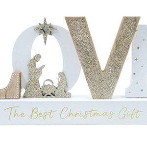 Wood Nativity with Glitter/Love